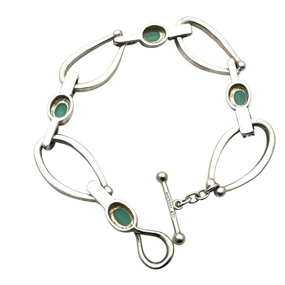 Michael Dawkins Blue Green Gemstone Sterling Silver Bracelet 8 Inch 30 Grams - Picture 2 of 3
